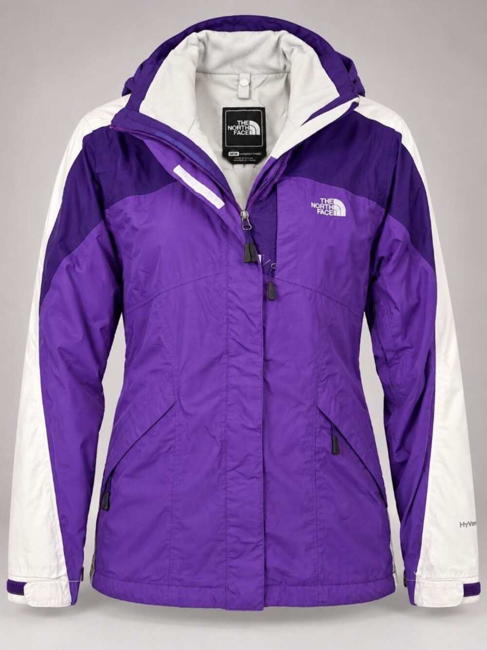 The North Face HyVent Womens Medium Jacket Purple White Hooded Coat